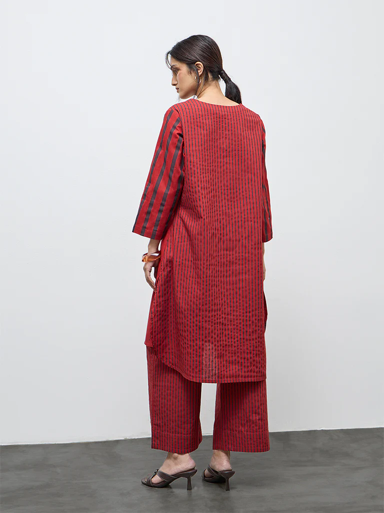 Utsa Red Striped Cotton-Blend Pants - Image 4