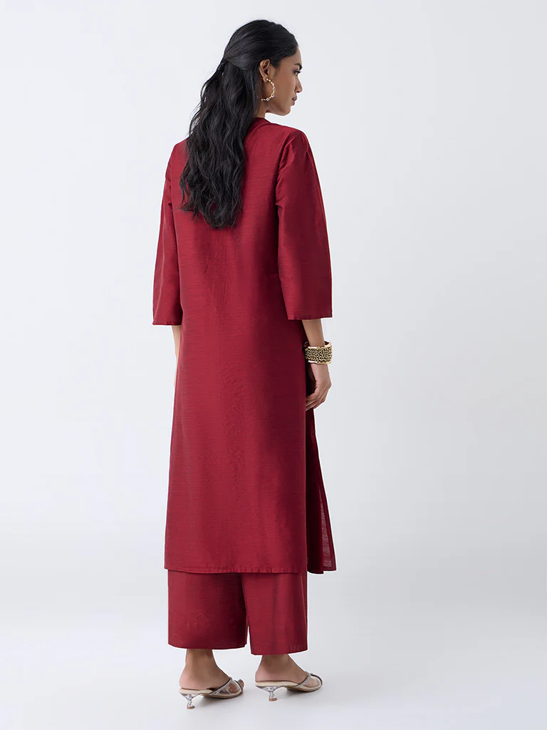 Utsa Red Zari Embroidered A-Line Kurta - Image 4