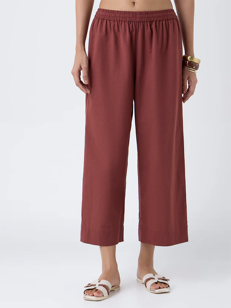 Utsa Rust Cotton-Blend Ethnic Pants