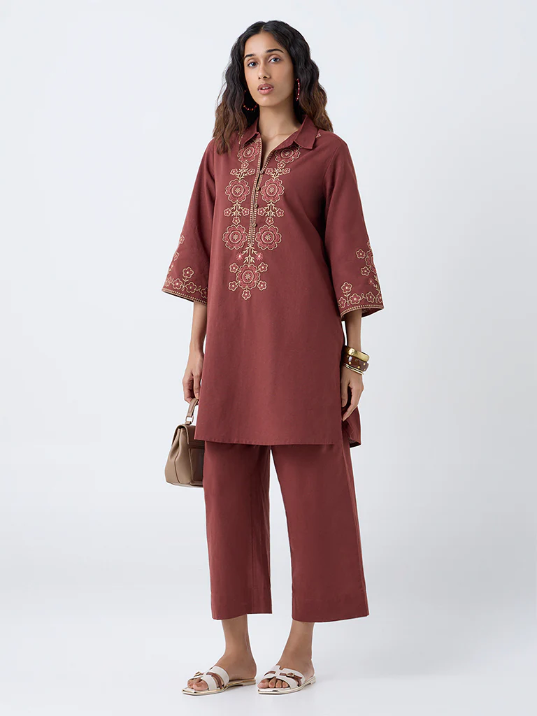 Utsa Rust Cotton-Blend Ethnic Pants - Image 2