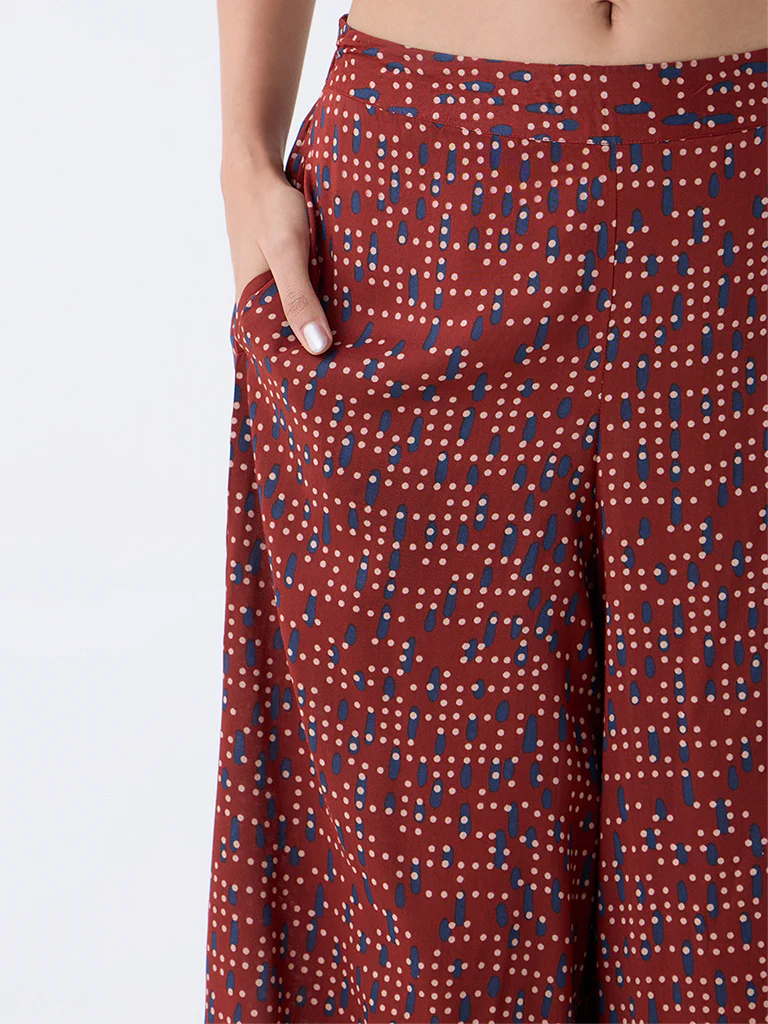 Utsa Rust Geometric Design Palazzos - Image 3