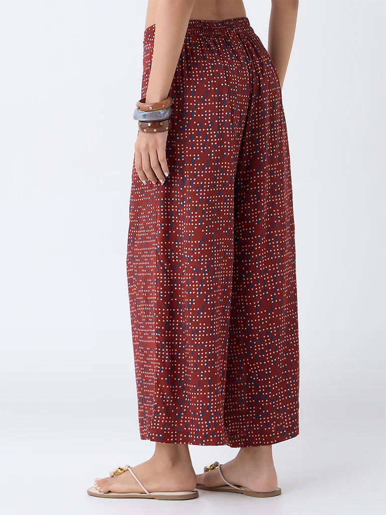 Utsa Rust Geometric Design Palazzos - Image 4