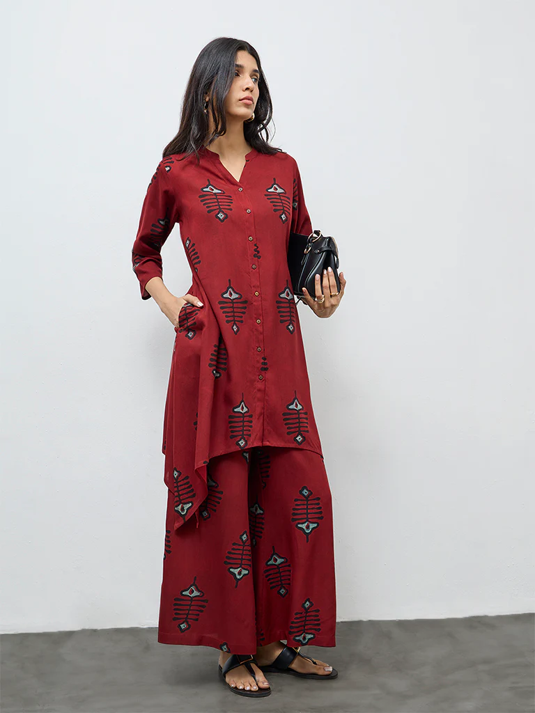 Utsa Rust Printed A-Line Kurta - Image 2