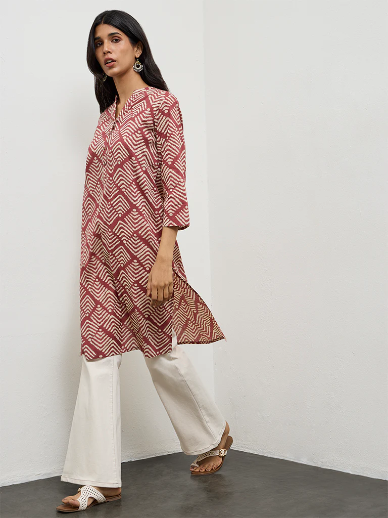 Utsa Rust Printed Cotton Straight Kurta - Image 2