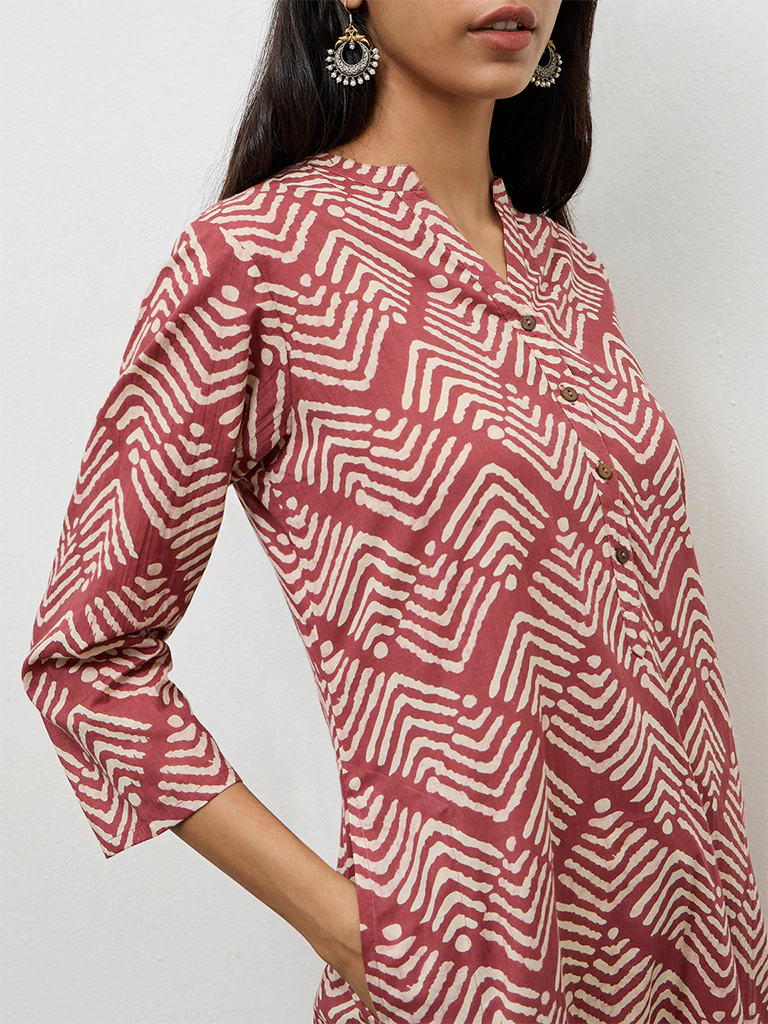 Utsa Rust Printed Cotton Straight Kurta - Image 3