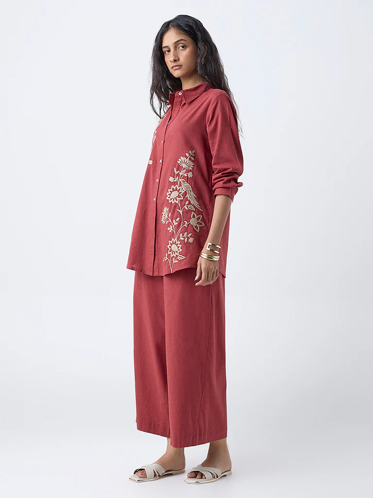 Utsa Rust Solid Cotton Palazzos - Image 2