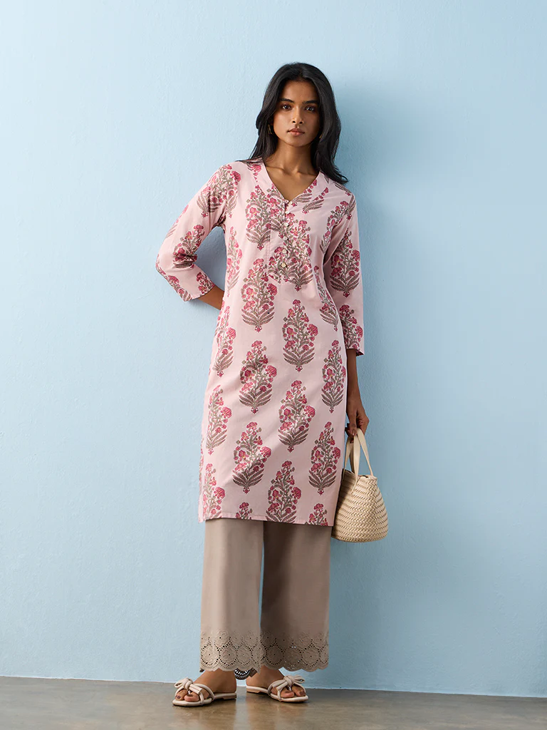 Utsa Taupe Floral Embroidered Pants - Image 2