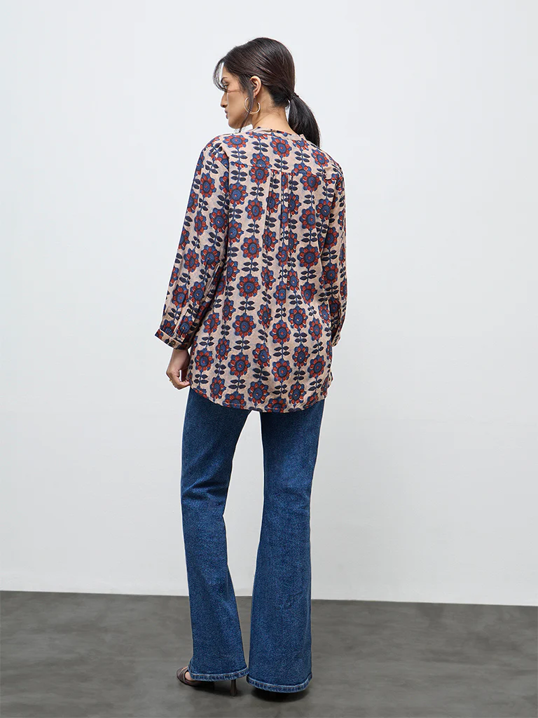 Utsa Taupe Foliage Design Tunic - Image 4
