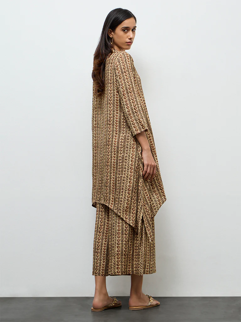 Utsa Taupe Printed A-Line Kurta - Image 4