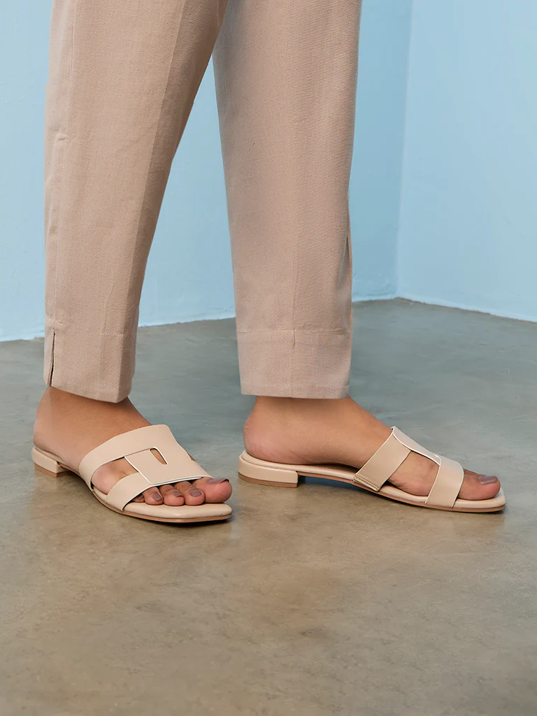Utsa Taupe Solid Cotton-Blend Pants - Image 3