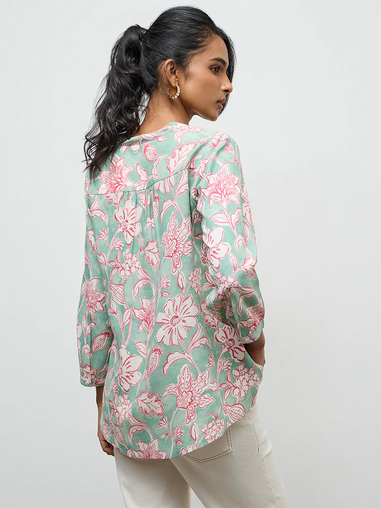 Utsa Teal Floral Printed Tunic - Image 4
