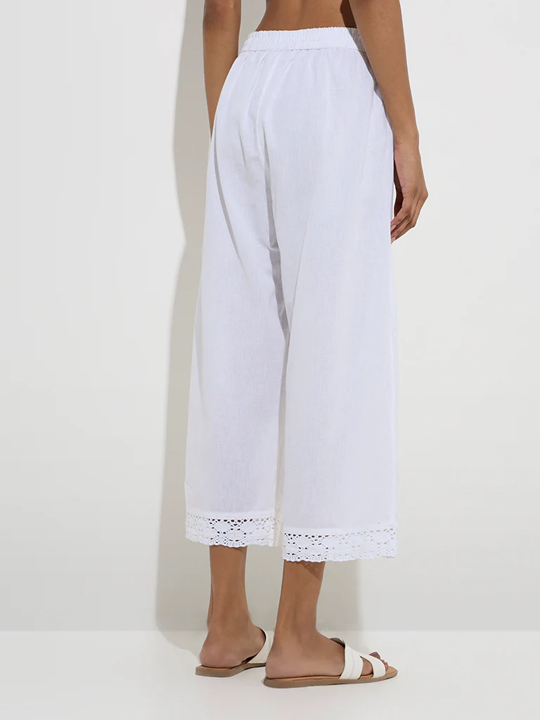 Utsa White Crochet-Detailed Cotton Ethnic Pants  - Image 4
