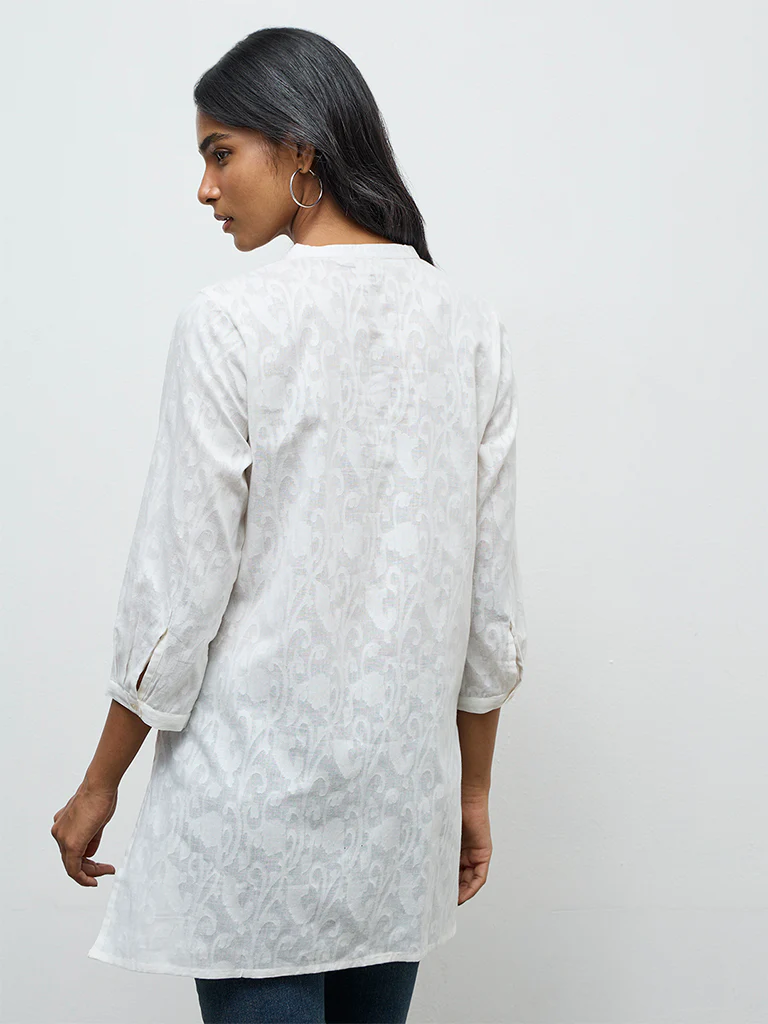 Utsa White Floral Embroidered Cotton-Blend Kurti - Image 4