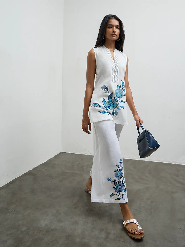 Utsa White Floral Printed Cotton Kurti - Image 2