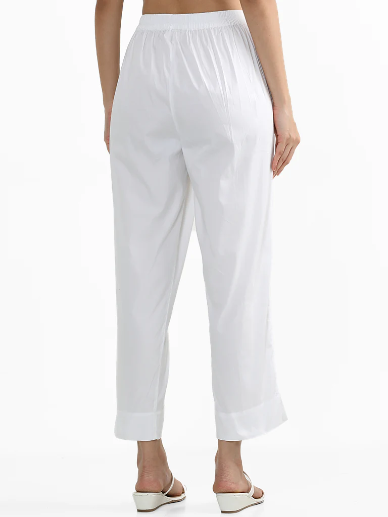Utsa White Poplin Ethnic Pants  - Image 4