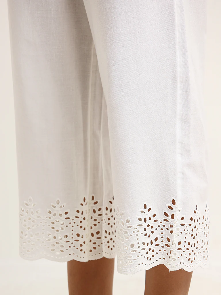 Utsa White Schiffli Pants - Image 4