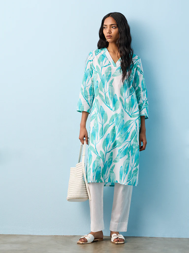 Utsa White Solid Cotton-Blend Pants - Image 2