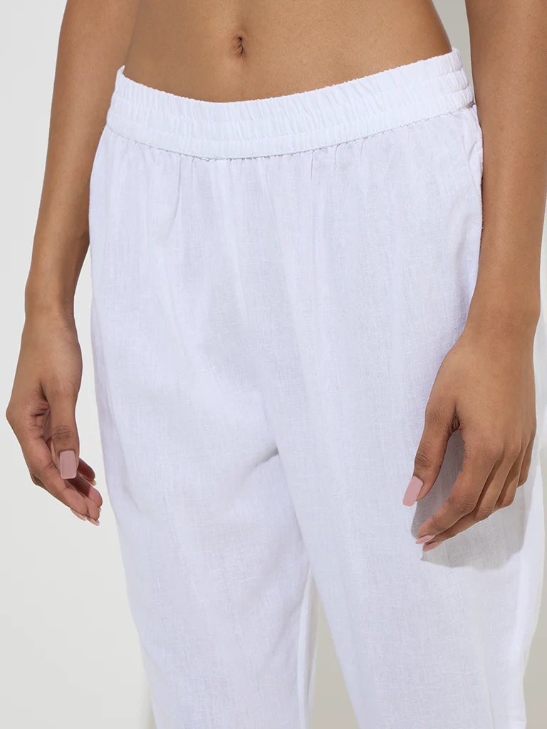 Utsa White Solid Cotton Ethnic Pants  - Image 3