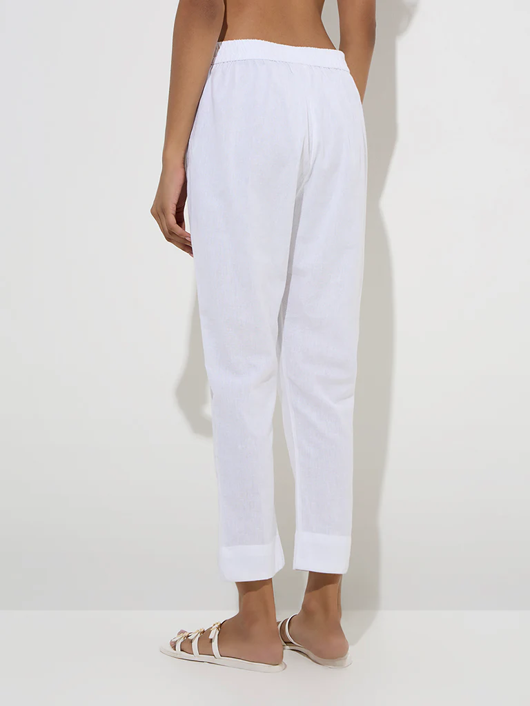 Utsa White Solid Cotton Ethnic Pants  - Image 4