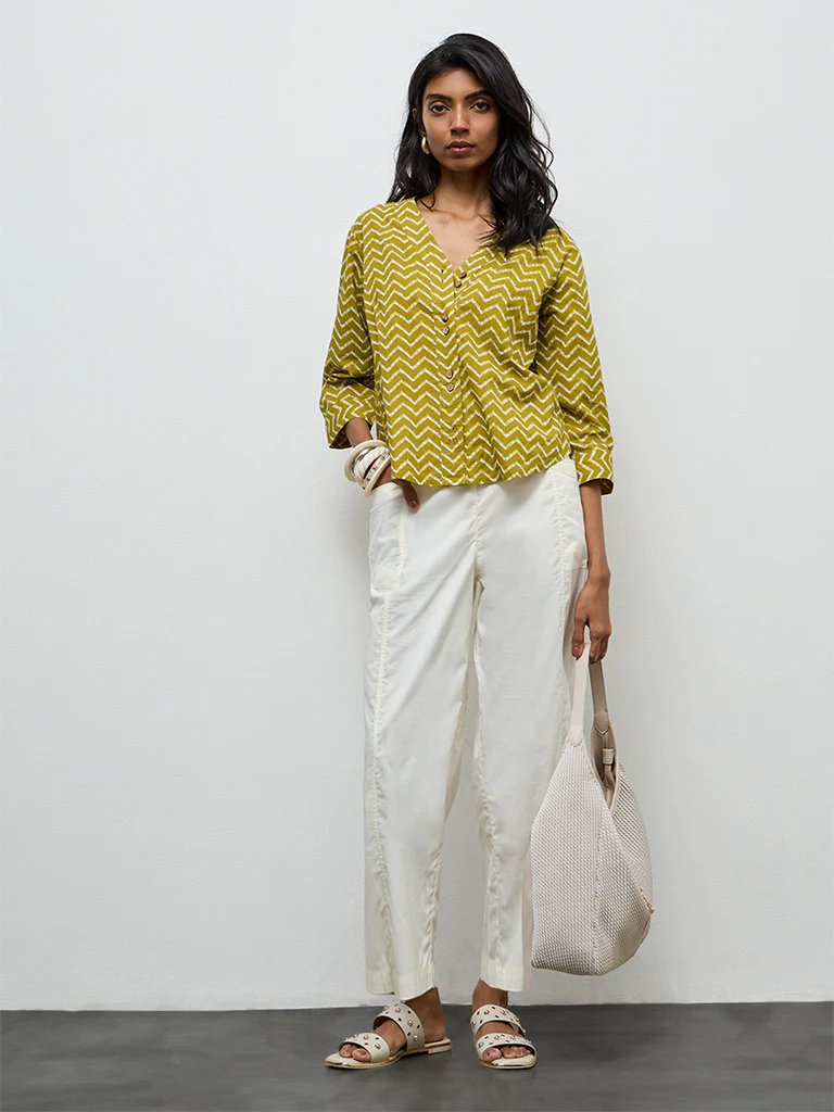 Utsa White Solid Cotton Pants - Image 2