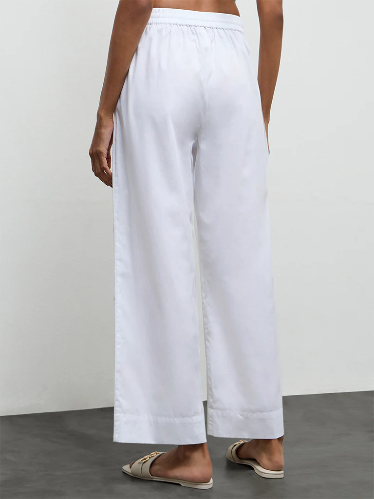 Utsa White Solid Cotton Pants - Image 4