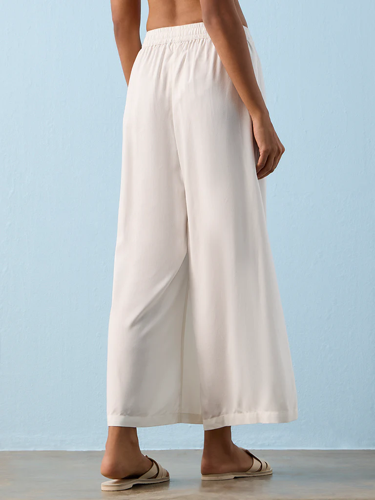 Utsa White Solid Palazzos - Image 4