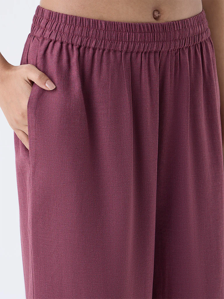 Utsa Wine Solid Cotton Palazzos - Image 3