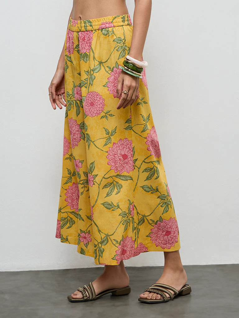 Utsa Yellow Floral Design Palazzos