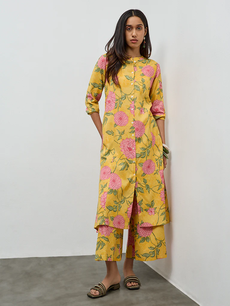 Utsa Yellow Floral Design Palazzos - Image 2