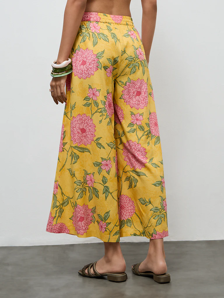 Utsa Yellow Floral Design Palazzos - Image 4