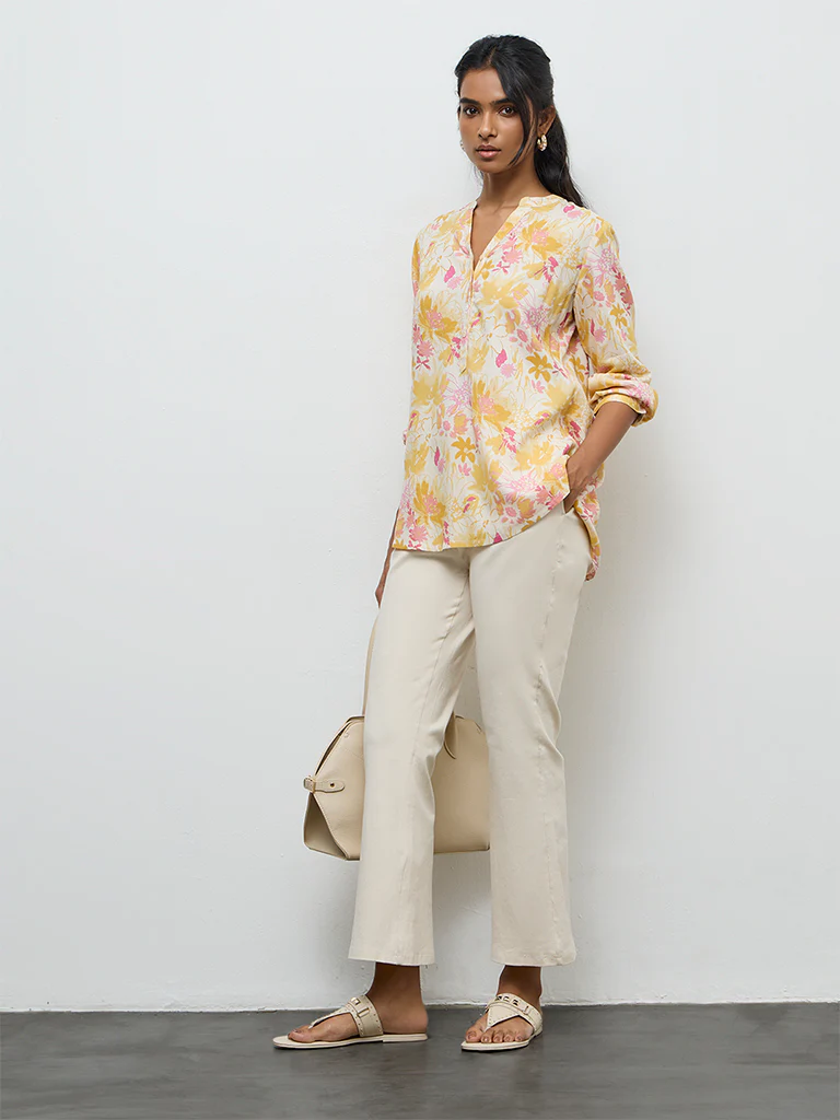 Utsa Yellow Floral Design Tunic