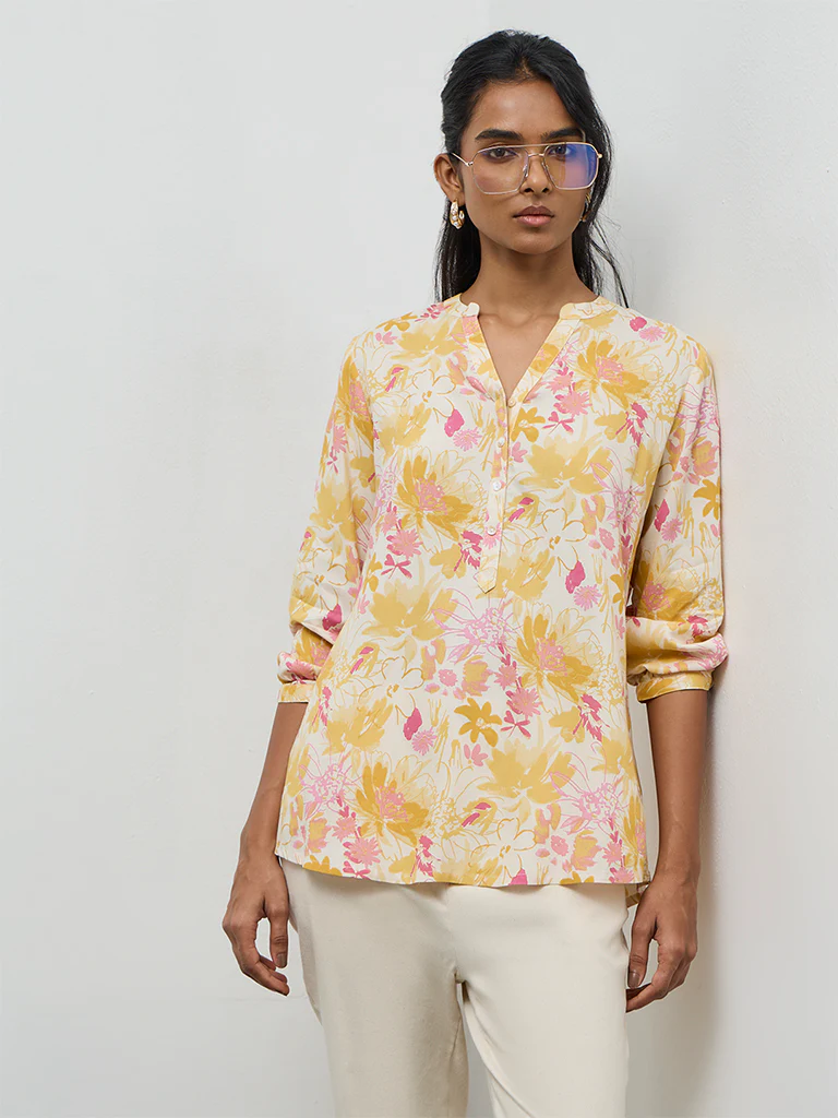 Utsa Yellow Floral Design Tunic - Image 2