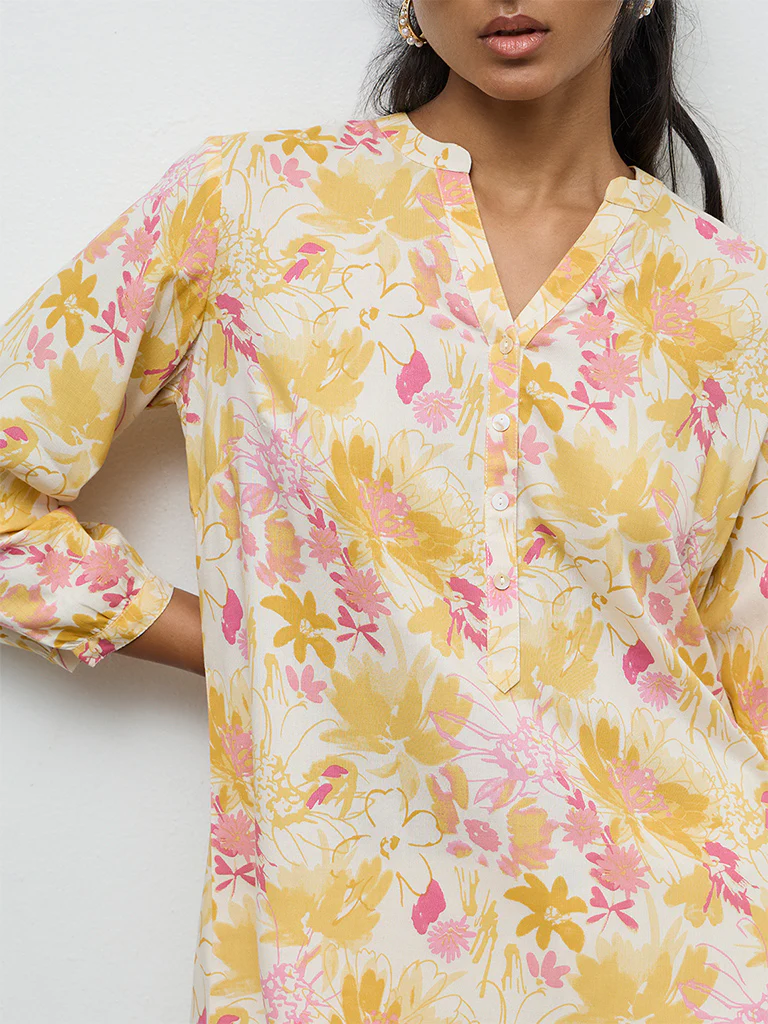 Utsa Yellow Floral Design Tunic - Image 3