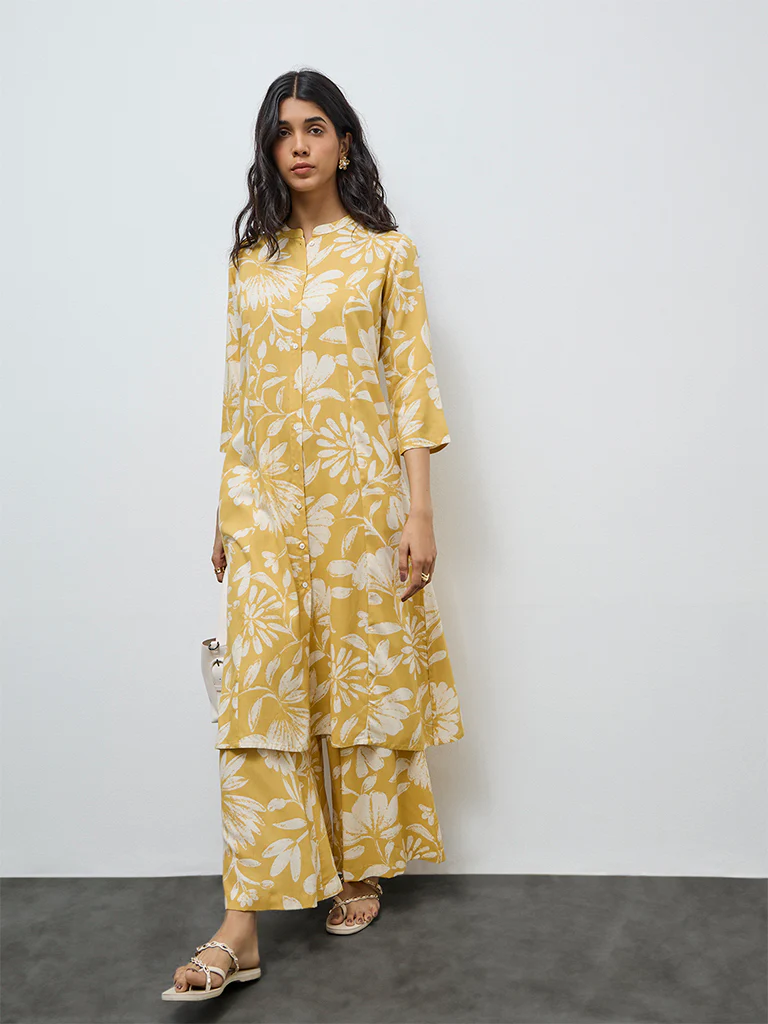Utsa Yellow Floral Printed Palazzos - Image 2