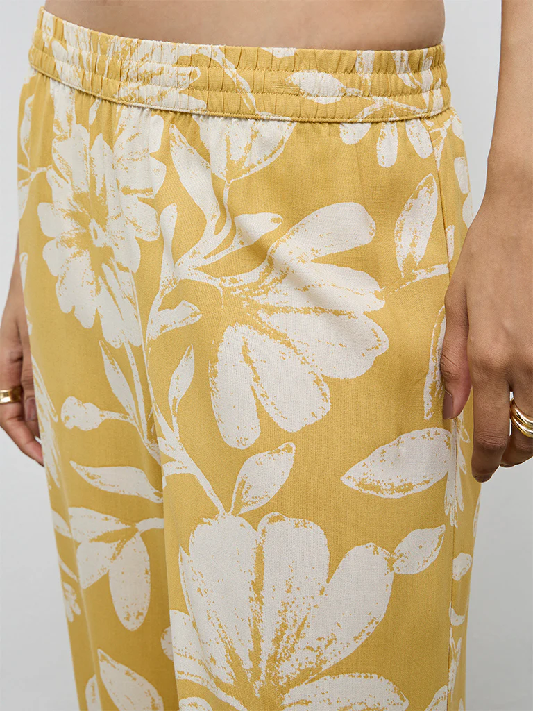 Utsa Yellow Floral Printed Palazzos - Image 3