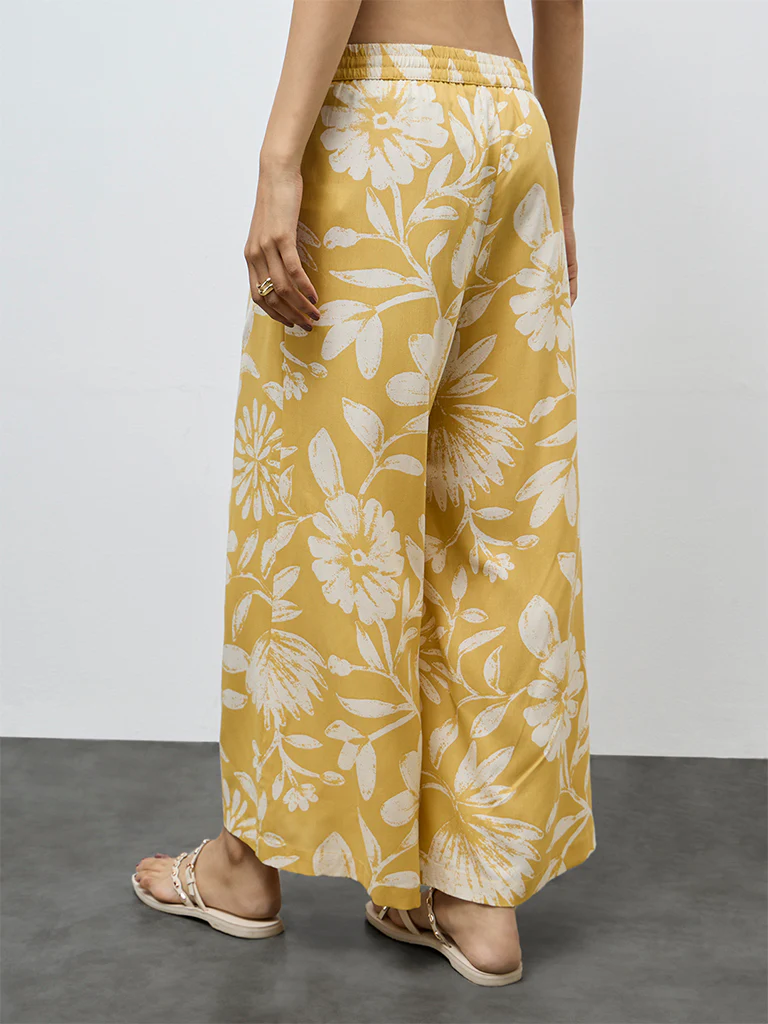 Utsa Yellow Floral Printed Palazzos - Image 4