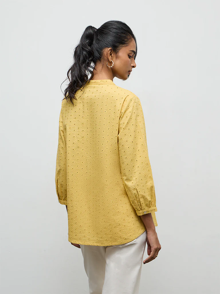 Utsa Yellow Floral Schiffli Detailed Tunic - Image 4