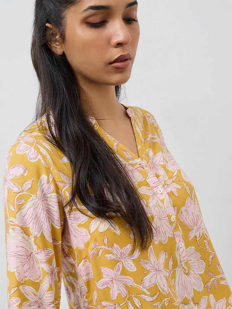 Utsa Yellow Foliage Printed Tunic - Image 3