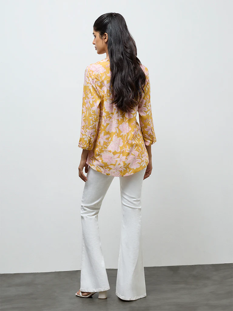 Utsa Yellow Foliage Printed Tunic - Image 4
