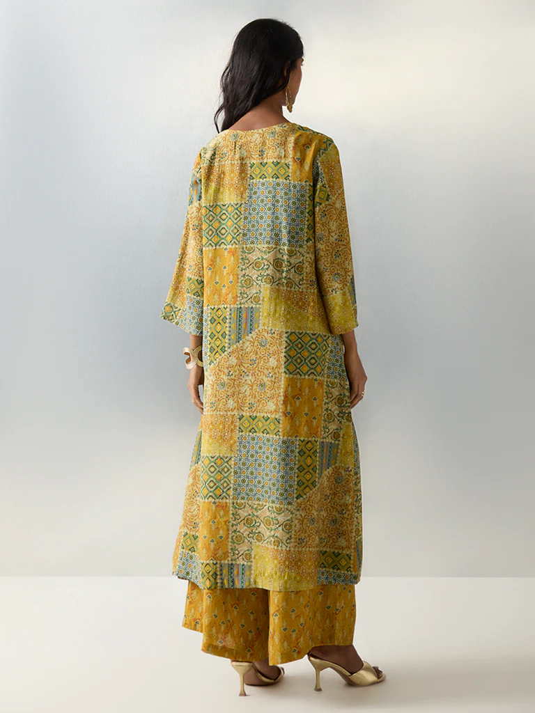 Utsa Yellow Printed Ethnic Shrug - Image 4