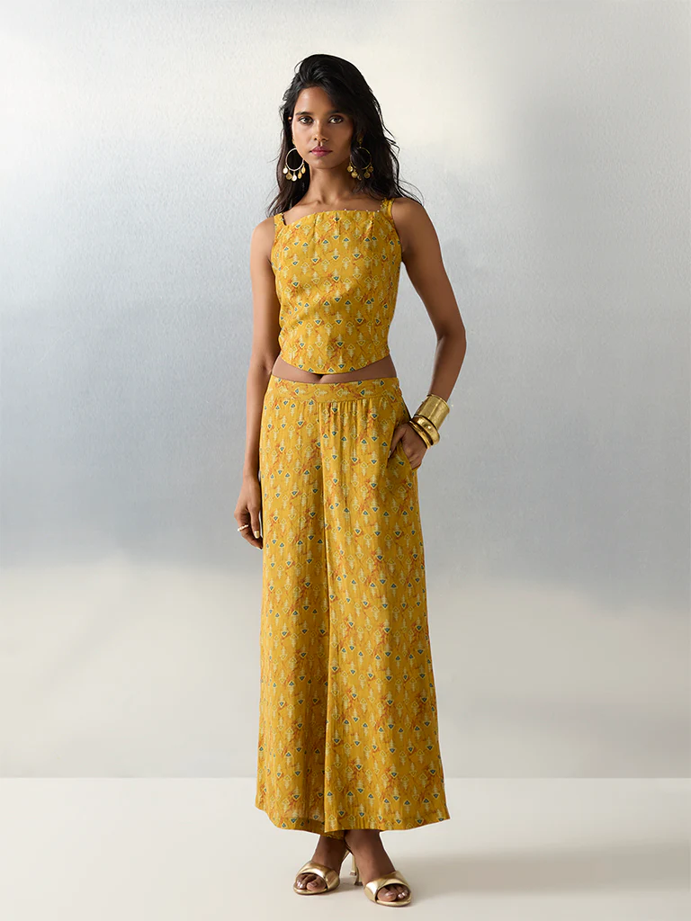 Utsa Yellow Printed Palazzos - Image 2