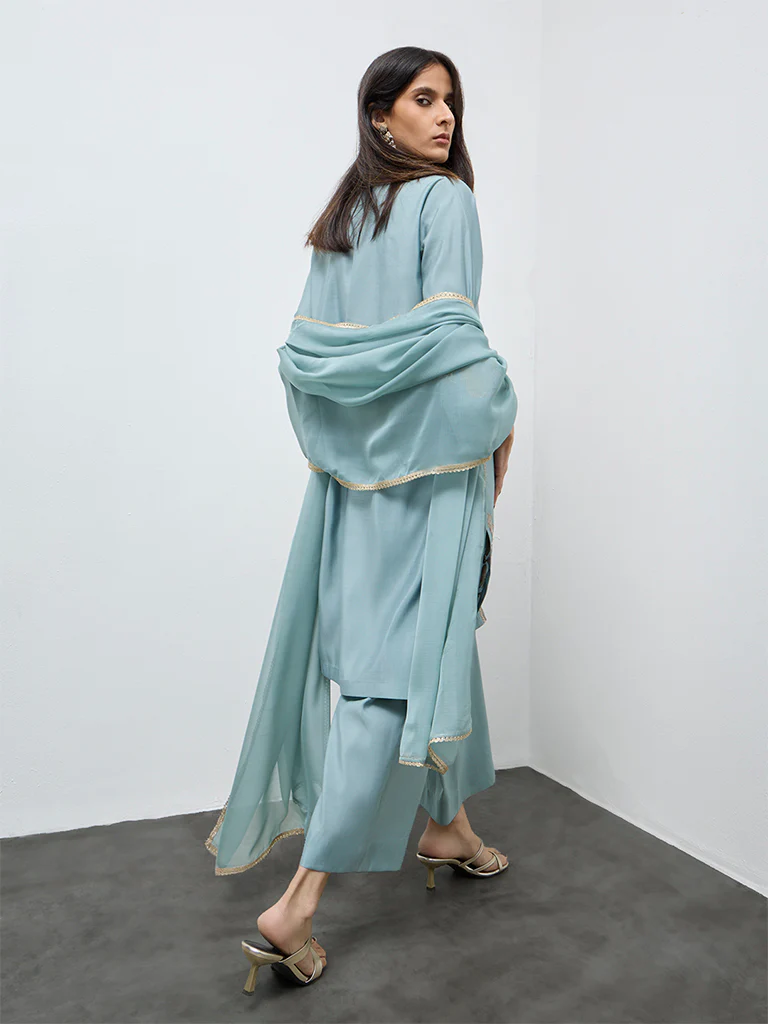 Vark Aqua Embroidered A-Line Ethnic Set - Image 4