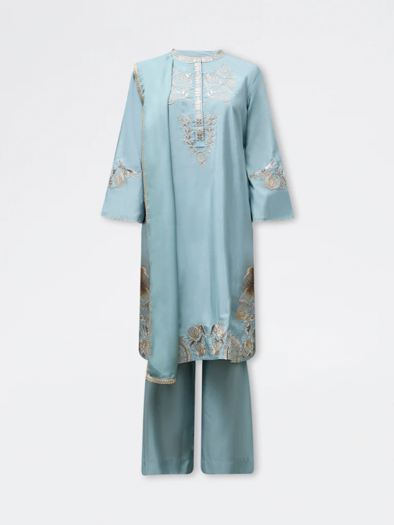 Vark Aqua Embroidered A-Line Ethnic Set - Image 5