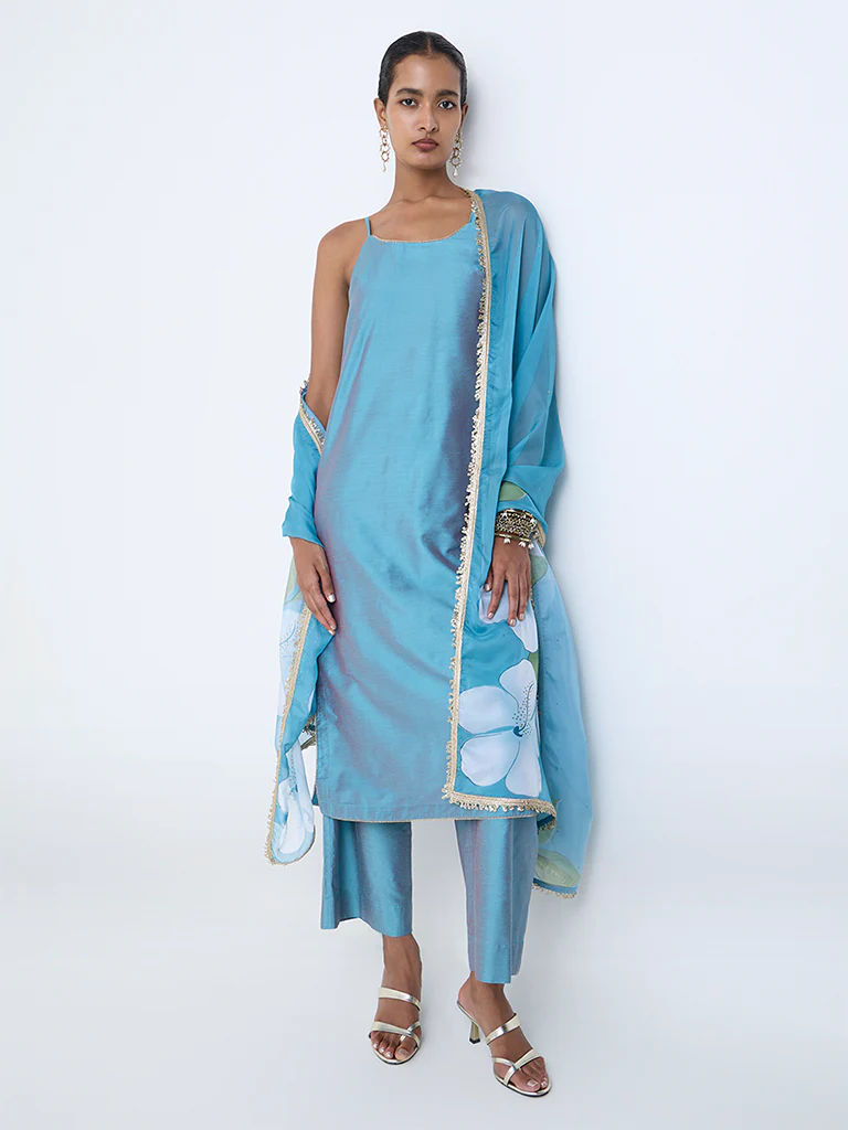 Vark Aqua Solid A-Line Ethnic Set - Image 2