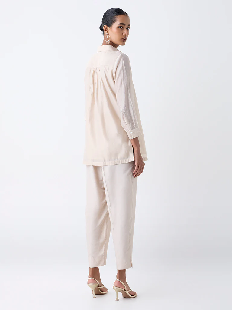 Vark Beige Floral Embroidered Co-ord Set - Image 4