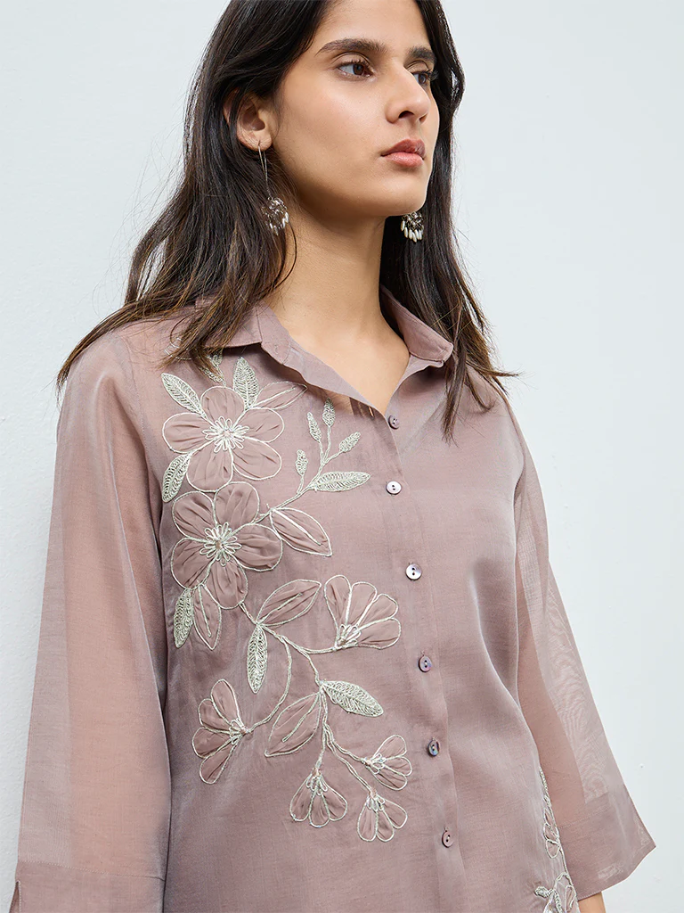 Vark Beige Floral Embroidered Ethnic Set - Image 3