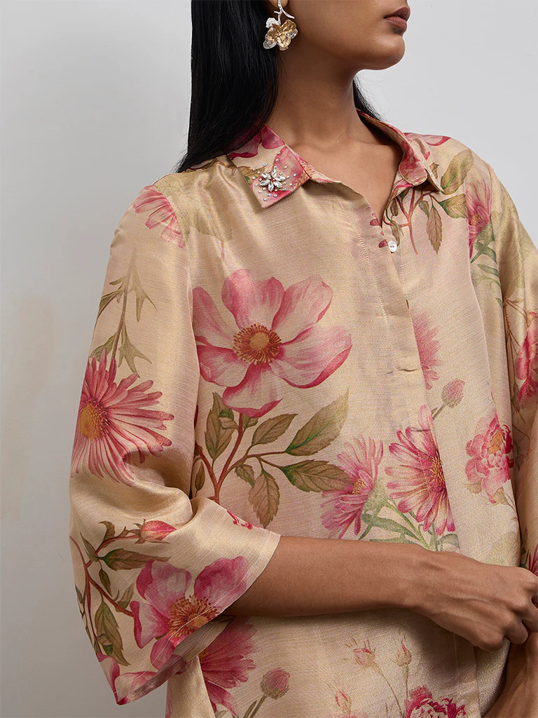 Vark Beige Floral Pattern Co-ord Set - Image 3