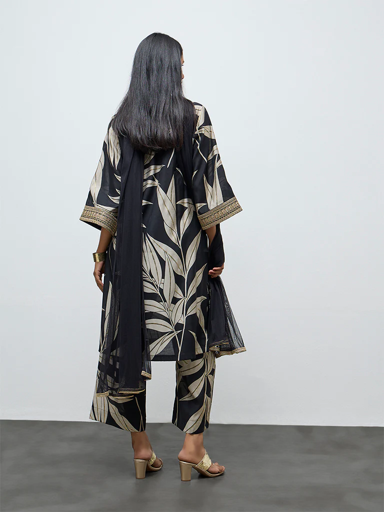 Vark Black Botanical Pattern A-Line Ethnic Set - Image 4