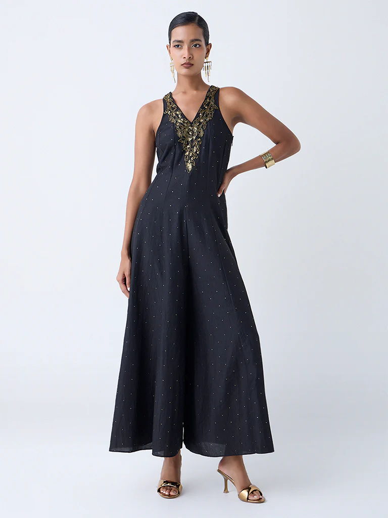Vark Black Embellished A-Line Dress