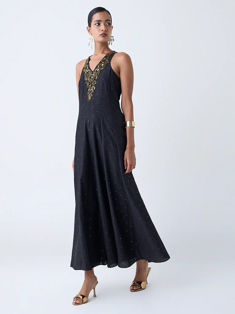 Vark Black Embellished A-Line Dress - Image 2